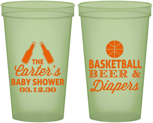 Custom Baby Shower 22 oz Glow In The Dark Cups - Basketball Beer Diapers | 90133