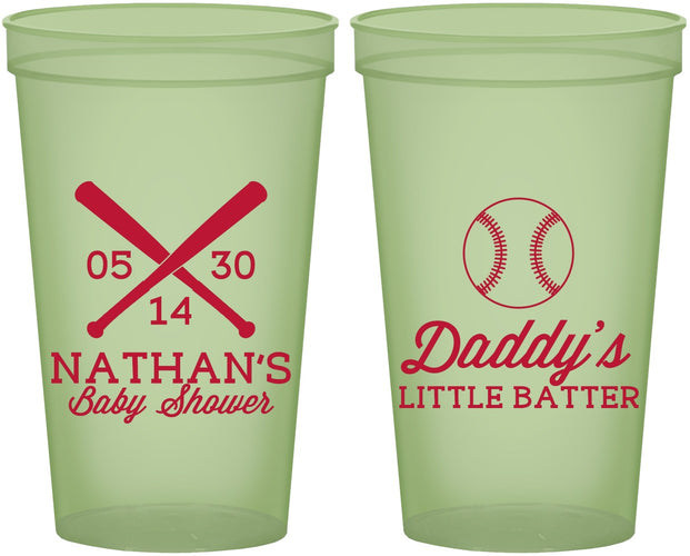 Custom Baby Shower 22 oz Glow In The Dark Cups - Baseball Little Batter | 90136