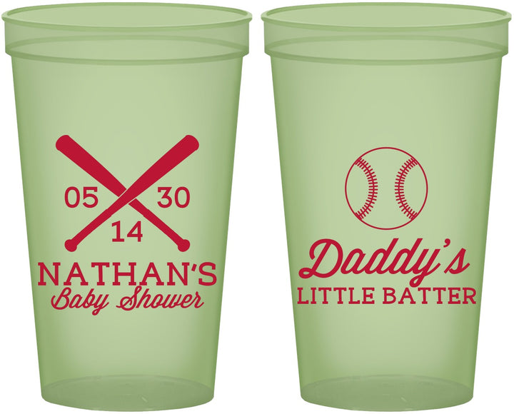Custom Baby Shower 22 oz Glow In The Dark Cups - Baseball Little Batter | 90136
