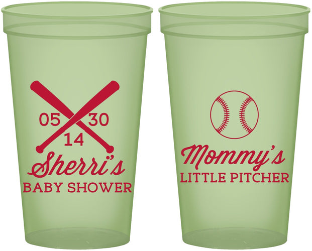 Custom Baby Shower 22 oz Glow In The Dark Cups - Baseball Little Pitcher | 90137