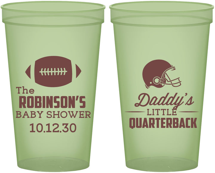 Custom Baby Shower 22 oz Glow In The Dark Cups - Football Little Quarterback | 90138