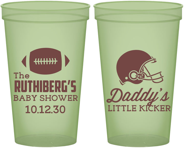 Custom Baby Shower 22 oz Glow In The Dark Cups - Football Little Kicker | 90139