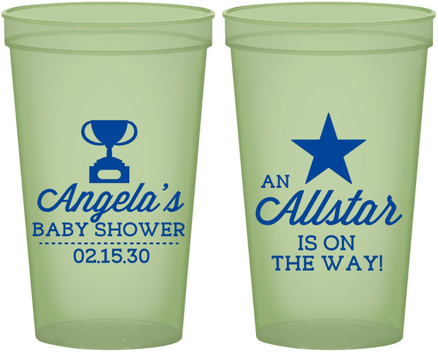 Custom Baby Shower 22 oz Glow In The Dark Cups - Allstar On The Way | 90140