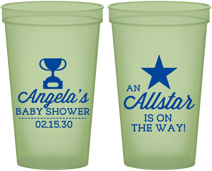 Custom Baby Shower 22 oz Glow In The Dark Cups - Allstar On The Way | 90140