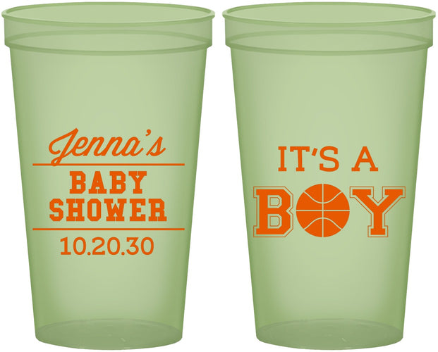 Custom Baby Shower 22 oz Glow In The Dark Cups - Basketball Its A Boy | 90144