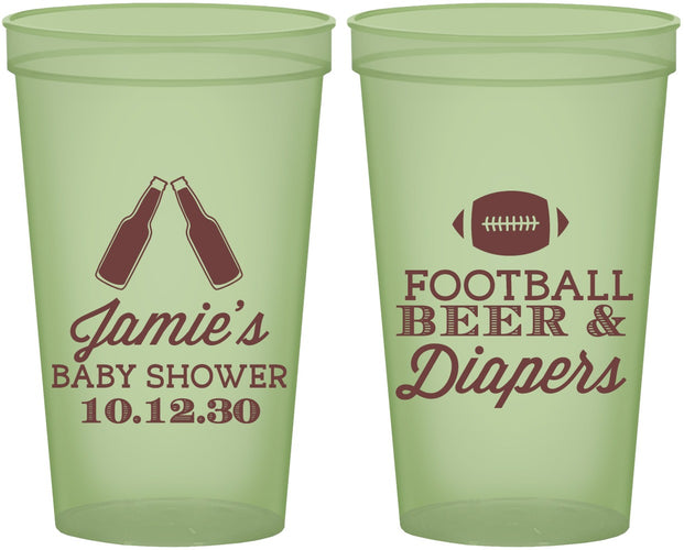 Custom Baby Shower 22 oz Glow In The Dark Cups - Football Beer Diapers | 90148