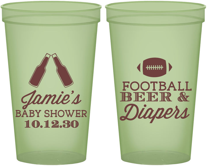 Custom Baby Shower 22 oz Glow In The Dark Cups - Football Beer Diapers | 90148