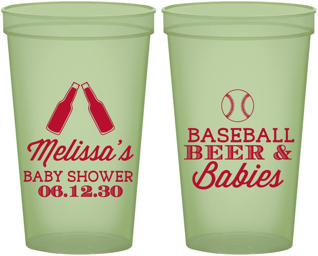 Custom Baby Shower 22 oz Glow In The Dark Cups - Baseball Beer Diapers | 90149