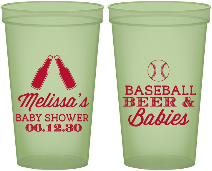 Custom Baby Shower 22 oz Glow In The Dark Cups - Baseball Beer Diapers | 90149