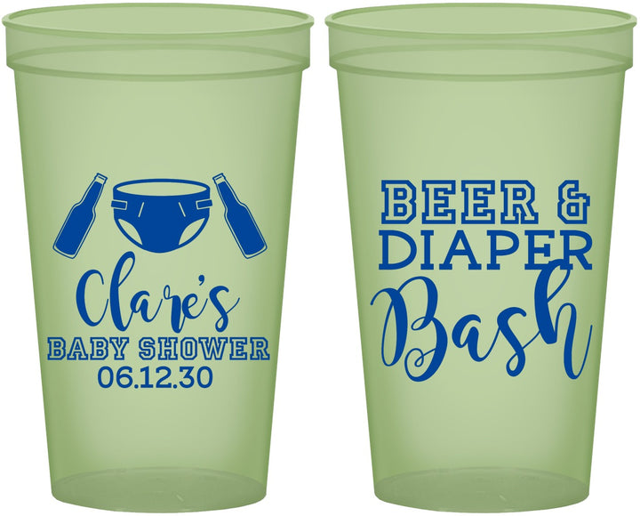 Custom Baby Shower 22 oz Glow In The Dark Cups - Beer Diapers Bash | 90151