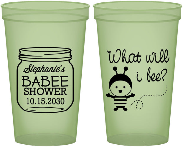 Custom Baby Shower 22 oz Glow In The Dark Cups - What Will I Bee | 90156