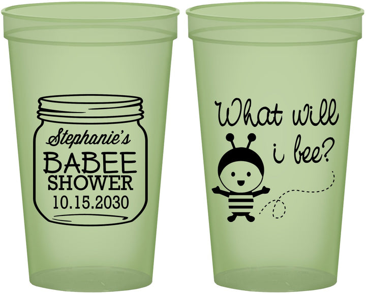 Custom Baby Shower 22 oz Glow In The Dark Cups - What Will I Bee | 90156