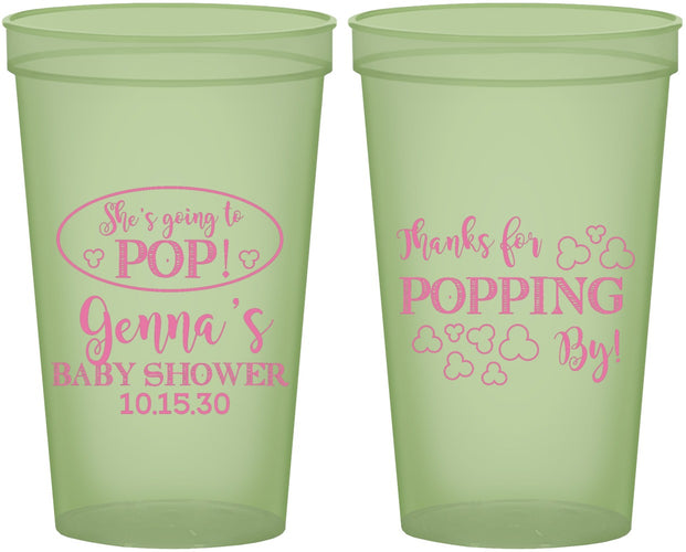 Custom Baby Shower 22 oz Glow In The Dark Cups - Popping By | 90158