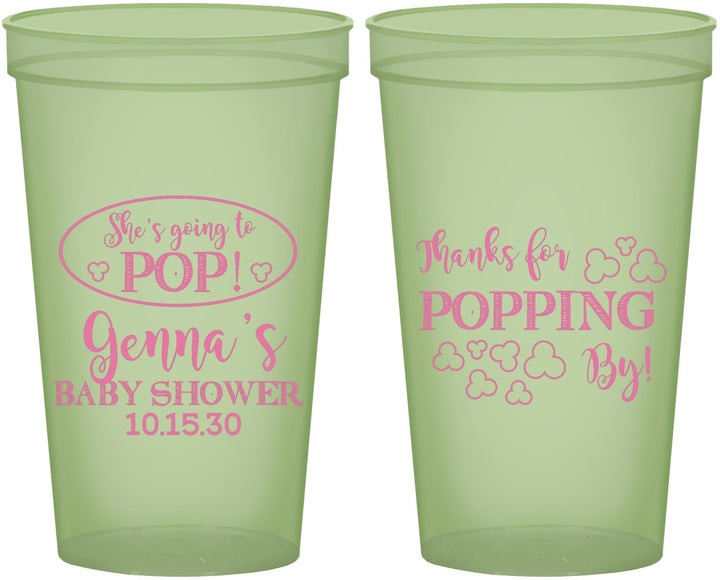 Custom Baby Shower 22 oz Glow In The Dark Cups - Popping By | 90158
