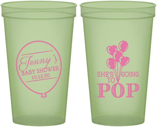 Custom Baby Shower 22 oz Glow In The Dark Cups - Shes Going To Pop | 90160