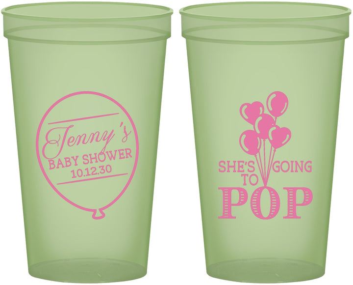 Custom Baby Shower 22 oz Glow In The Dark Cups - Shes Going To Pop | 90160