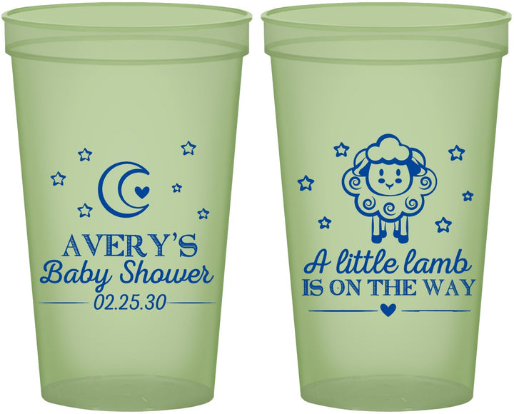 Custom Baby Shower 22 oz Glow In The Dark Cups - Little Lamb On The Way | 90167