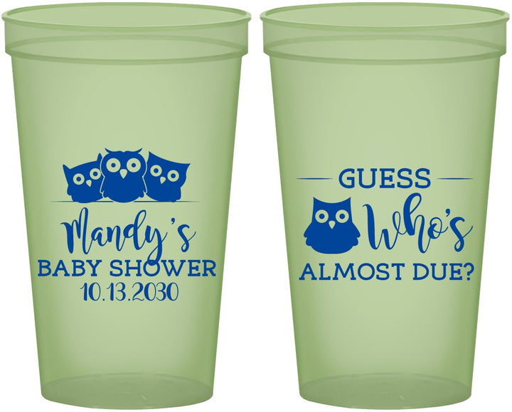 Custom Baby Shower 22 oz Glow In The Dark Cups - Owl Whos Almost Due | 90170