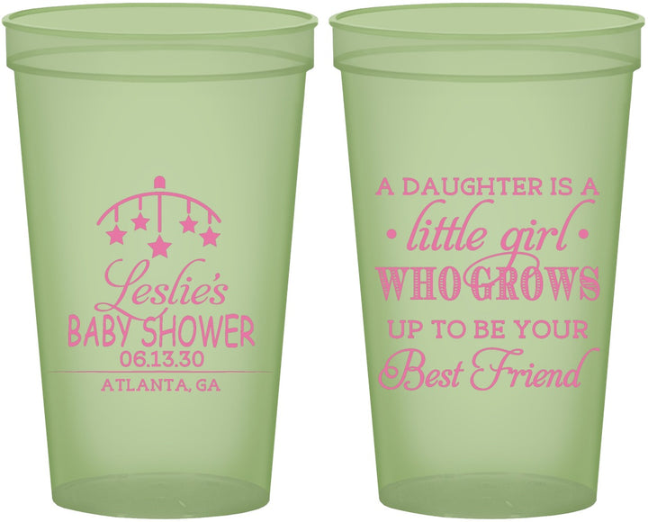 Custom Baby Shower 22 oz Glow In The Dark Cups - Little Girls Best Friend | 90173