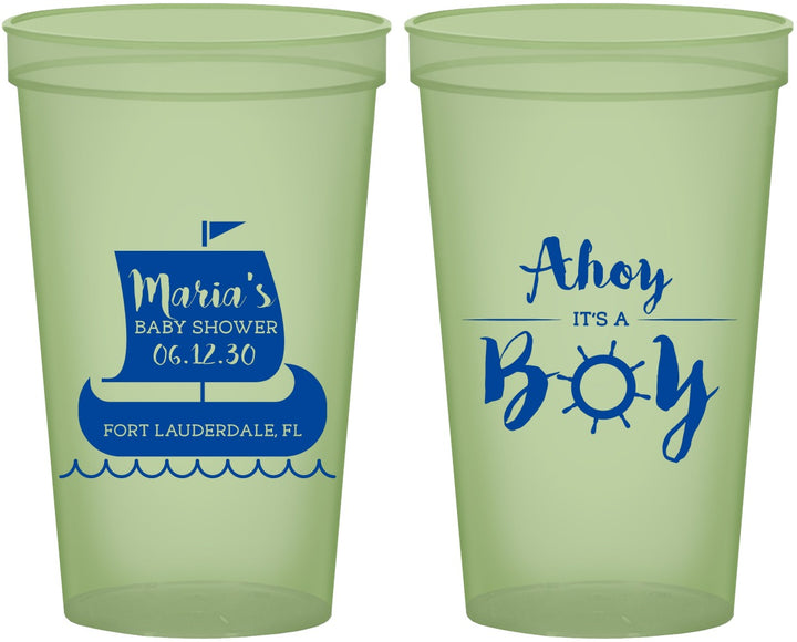 Custom Baby Shower 22 oz Glow In The Dark Cups - Ahoy It’s A Boy | 90177