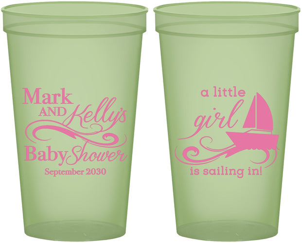Custom Baby Shower 22 oz Glow In The Dark Cups - Sailboat | 90178