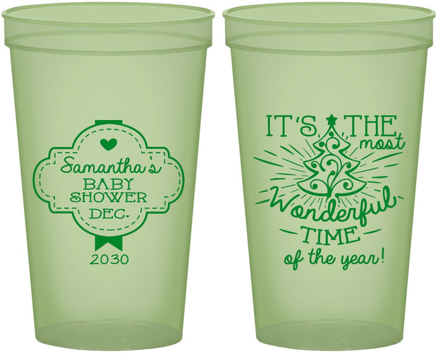 Custom Baby Shower 22 oz Glow In The Dark Cups - Christmas | 90190