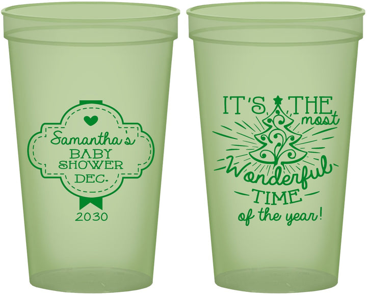 Custom Baby Shower 22 oz Glow In The Dark Cups - Christmas | 90190