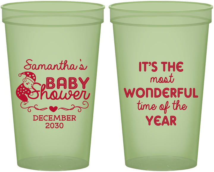Custom Baby Shower 22 oz Glow In The Dark Cups - Christmas | 90191