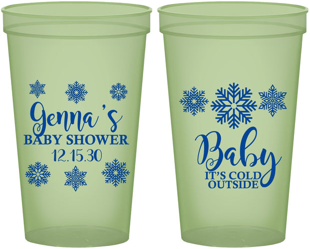 Custom Baby Shower 22 oz Glow In The Dark Cups - Christmas Snowflakes | 90192