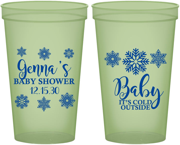 Custom Baby Shower 22 oz Glow In The Dark Cups - Christmas Snowflakes | 90192