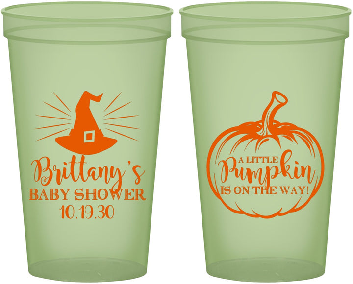Custom Baby Shower 22 oz Glow In The Dark Cups - Little Pumpkin Halloween | 90196