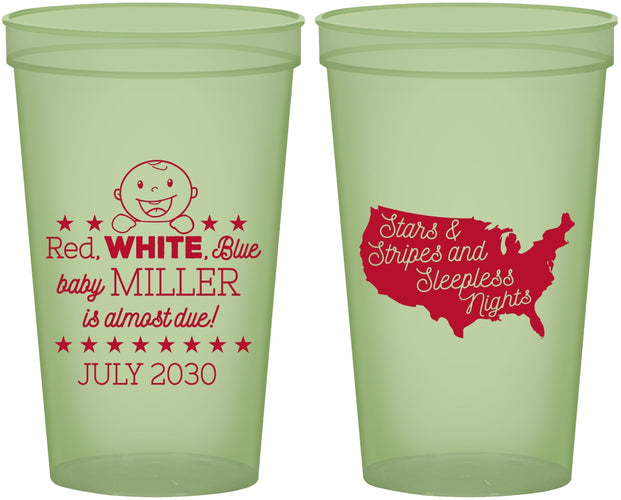 Custom Baby Shower 22 oz Glow In The Dark Cups - Red White Blue | 90197