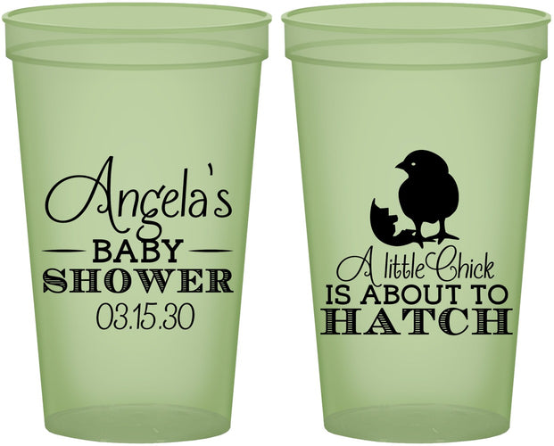 Custom Baby Shower 22 oz Glow In The Dark Cups - Chick About To Hatch | 90199