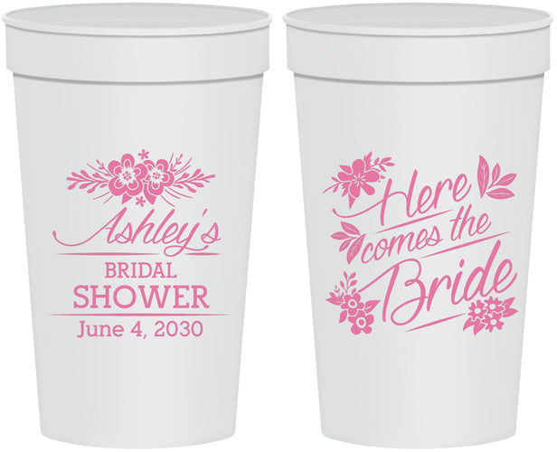Personalized Bridal Shower 32 oz Stadium Cups - Here Comes The Bride | 100000