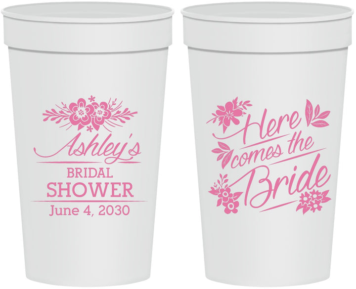 Personalized Bridal Shower 32 oz Stadium Cups - Here Comes The Bride | 100000