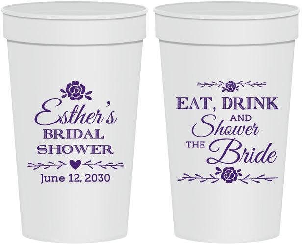 Personalized Bridal Shower 32 oz Stadium Cups - Eat Drink Shower Bride | 100002