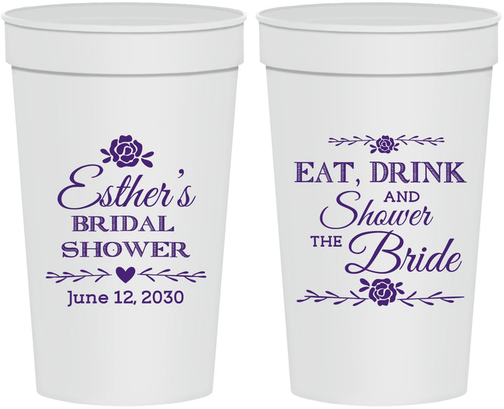 Personalized Bridal Shower 32 oz Stadium Cups - Eat Drink Shower Bride | 100002