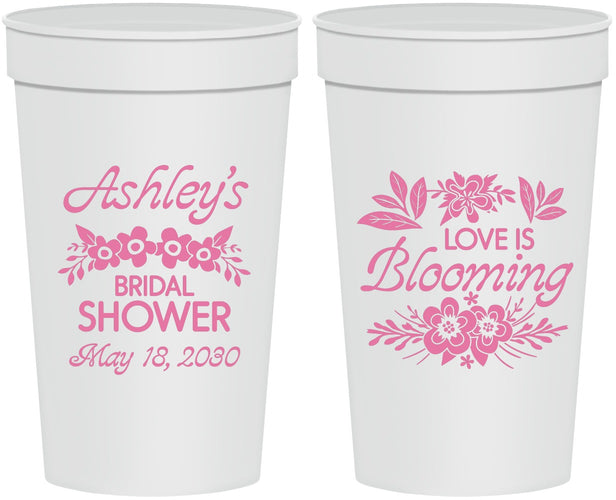 Personalized Bridal Shower 32 oz Stadium Cups - Love Is Blooming | 100007