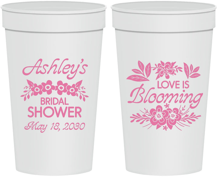 Personalized Bridal Shower 32 oz Stadium Cups - Love Is Blooming | 100007