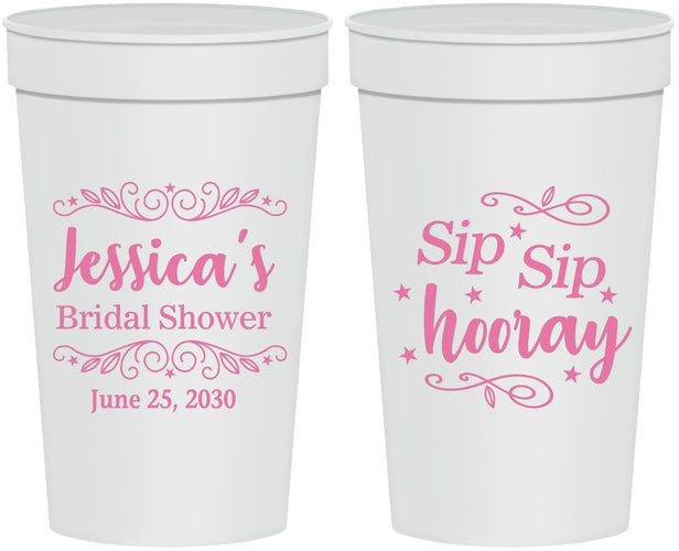 Personalized Bridal Shower 32 oz Stadium Cups - Sip Sip Hooray | 100016