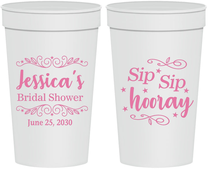 Personalized Bridal Shower 32 oz Stadium Cups - Sip Sip Hooray | 100016