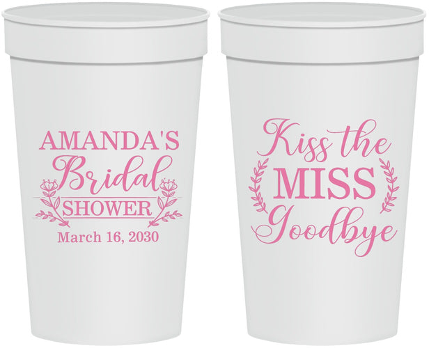 Personalized Bridal Shower 32 oz Stadium Cups - Kiss The Miss Goodbye | 100017