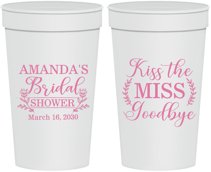 Personalized Bridal Shower 32 oz Stadium Cups - Kiss The Miss Goodbye | 100017
