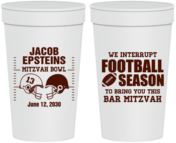 Personalized Bar Mitzvah 32 oz Stadium Cups - 13th Birthday Football | 110003