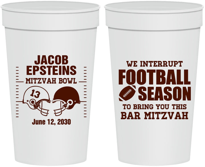 Personalized Bar Mitzvah 32 oz Stadium Cups - 13th Birthday Football | 110003
