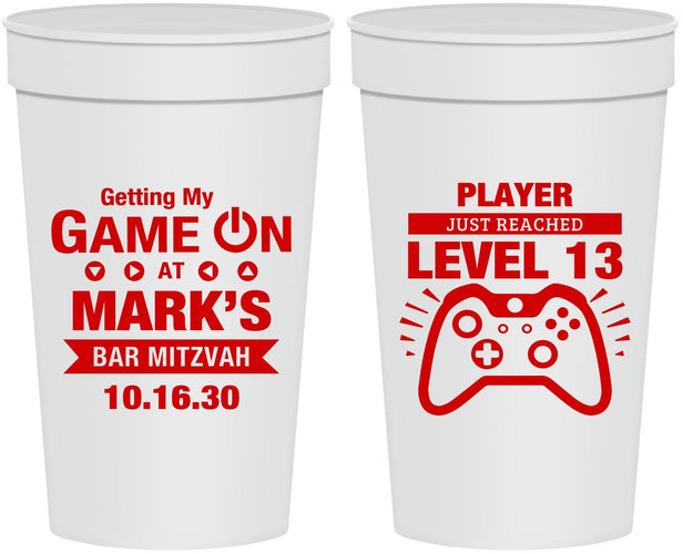 Personalized Bar Mitzvah 32 oz Stadium Cups - 13th Birthday Video Game | 110013