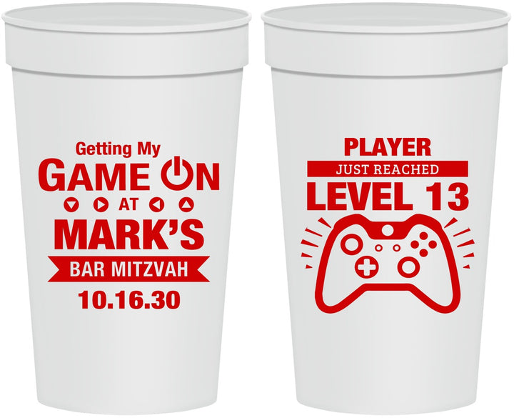 Personalized Bar Mitzvah 32 oz Stadium Cups - 13th Birthday Video Game | 110013