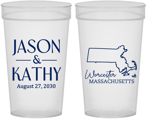 Personalized Wedding 32 oz Stadium Cups - Massachusetts | 120