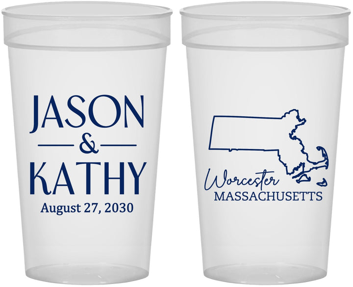 Personalized Wedding 32 oz Stadium Cups - Massachusetts | 120