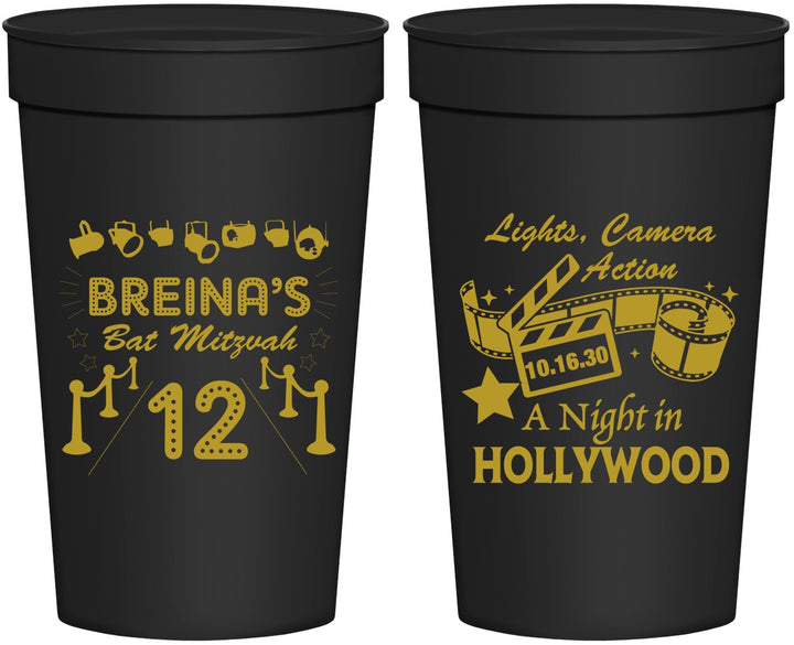 Personalized Bat Mitzvah 32 oz Stadium Cups - 12th Birthday Hollywood | 120006